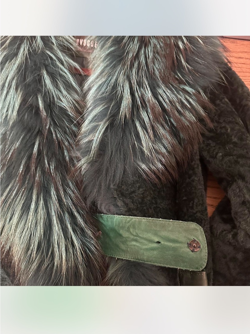 Teal Fox Fur Trim Women’s Jacket - Picture 5 of 5